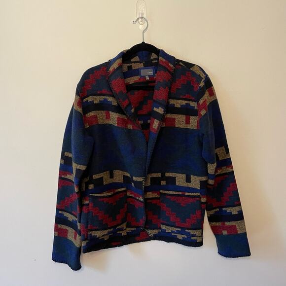 I Love H81 M cardigan multicolor Aztec cabincore cozy wool blue pocket geometric - Picture 1 of 7